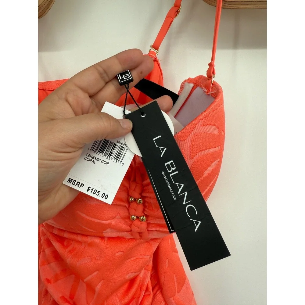 La Blanca Women's Standard Bandeau Tankini Swimsuit Top Sz 6 Coral‎ NWT - Picture 4 of 6
